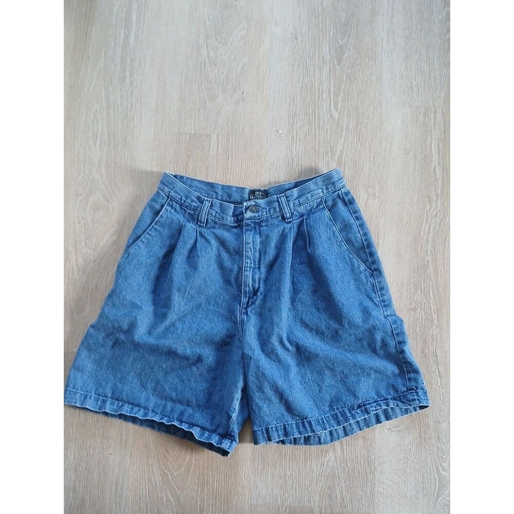 Women's Vintage Pleated Lee Denim Shorts Mom Short High Waist 13.5" Medium Wash